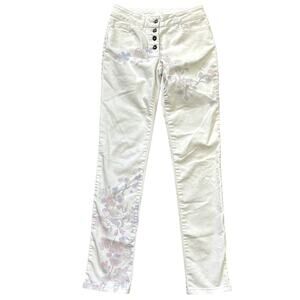 Lascana 6 White Faded Floral Skinny Leg Pants Cottage Feminine Preppy Coastal